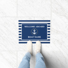 Nautisch welkom aan boord van blauwe gestreepte an