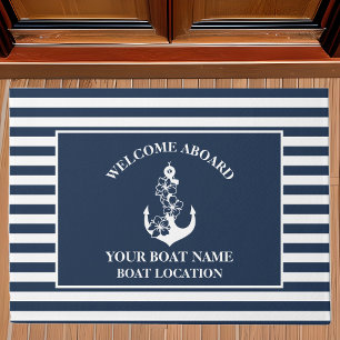 Nautisch welkom aan boord van bloemanker Navy Stri Deurmat