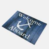 Nautisch Welkom Aboard White Anchor Blue Wood Deurmat (Schuin)