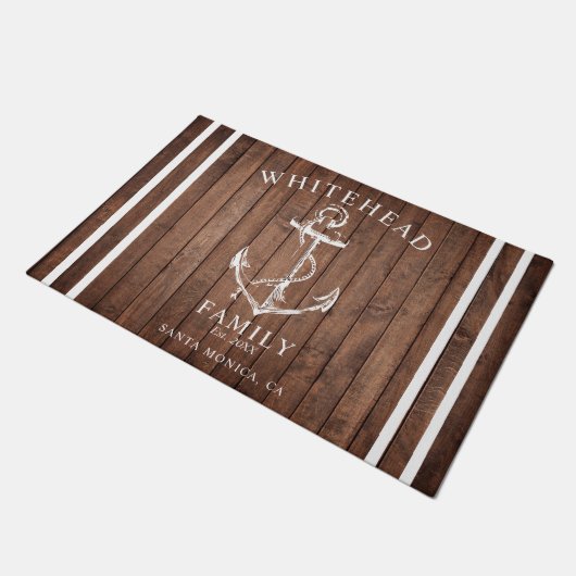 Nautisch welkom familienaam anker bruin hout deurmat (Schuin)