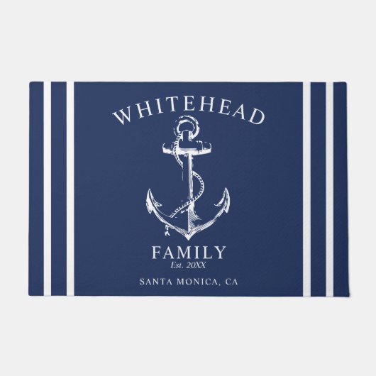 Nautisch welkom familienaam anker marine blauw deurmat (Voorkant)