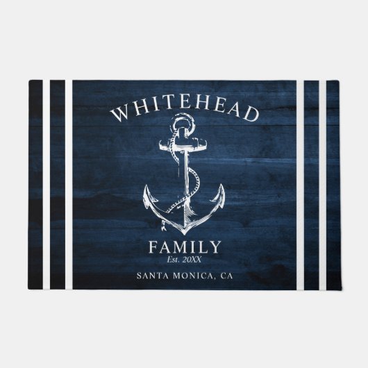 Nautisch Welkom Familienaam Anker Marine Blauw Hou Deurmat (Voorkant)