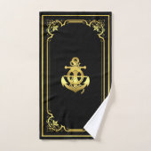 Nautisch wiel/anker zwart/goud bad handdoek (Handdoek)