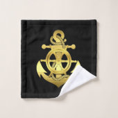 Nautisch wiel/anker zwart/goud bad handdoek (Wasdoekje)