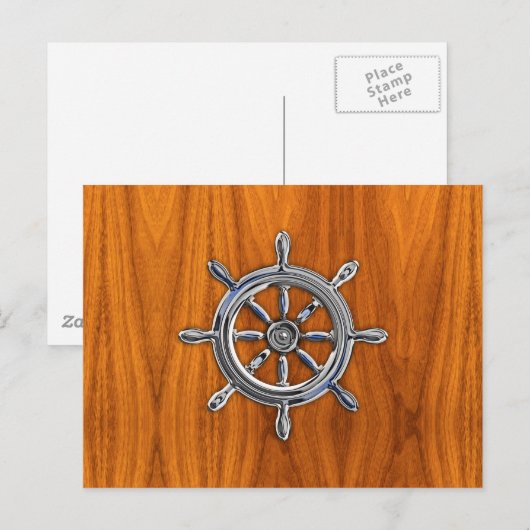 Nautisch wiel op Teak Veneer Briefkaart (Voorkant / Achterkant)