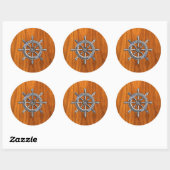 Nautisch wiel op Teak Veneer Ronde Sticker (Vel)