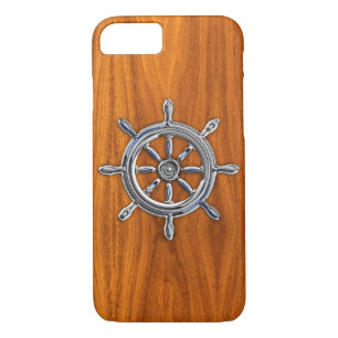 Nautisch wiel op teak Wood Style Case-Mate iPhone Case