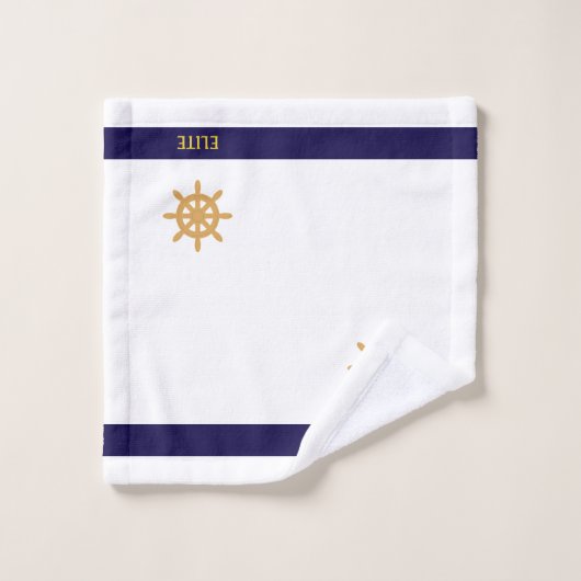 Nautisch wiel op wit met blauwhelm bad handdoek (Wasdoekje)