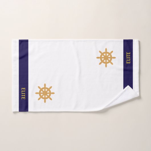 Nautisch wiel op wit met blauwhelm bad handdoek (Handdoek)