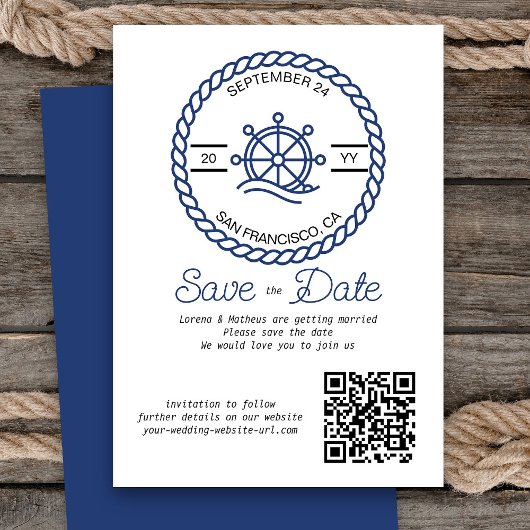 Nautisch Wiel QR Code Bruiloft Opslaan De Datum Ka Save The Date