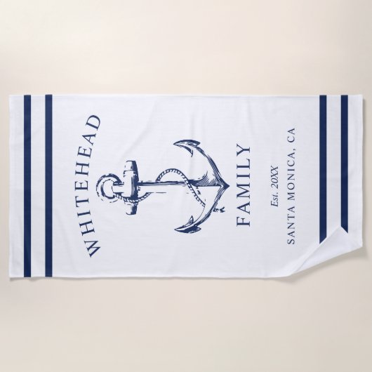 Nautisch wit aangepaste familie anker strandlaken (Voorkant)