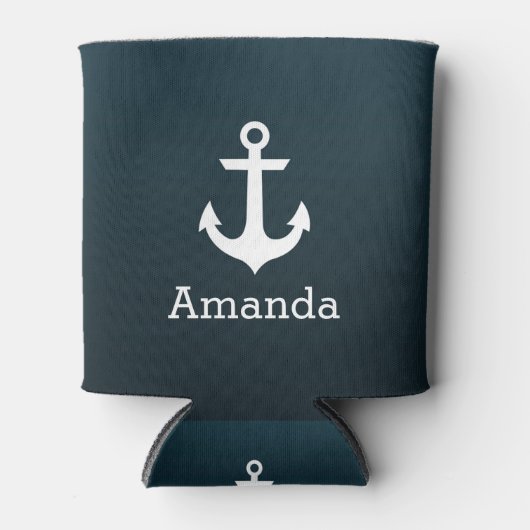 Nautisch wit anker blauw ombre gepersonaliseerde n blikjeskoeler (Voorkant)
