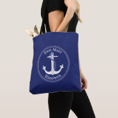 Nautisch wit anker eerste stuurman gepersonaliseer tote bag (Dichtbij)