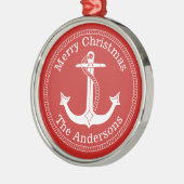 Nautisch wit anker familienaam kerst metalen ornament (Links)