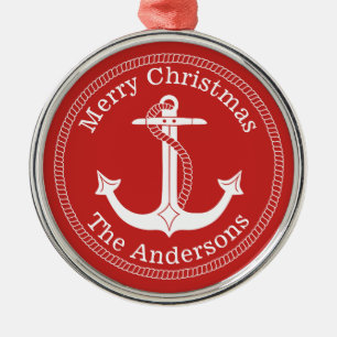 Nautisch wit anker familienaam kerst metalen ornament