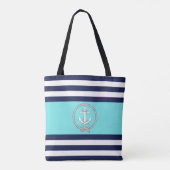Nautisch wit anker/marine-knoop/aqua/blauwe streep tote bag (Achterkant)