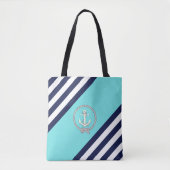 Nautisch wit anker/marine-knoop/aqua/blauwe streep tote bag (Voorkant)
