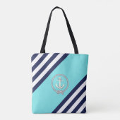 Nautisch wit anker/marine-knoop/aqua/blauwe streep tote bag (Achterkant)