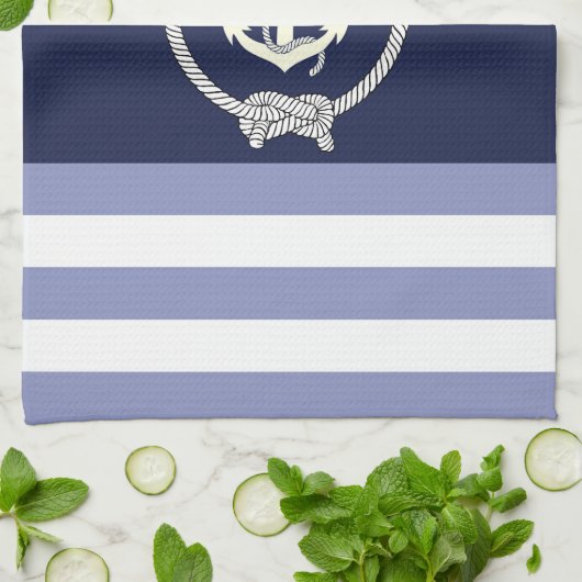 Nautisch wit anker/marine knoop/blauw/witte streep theedoek (Gevouwen)