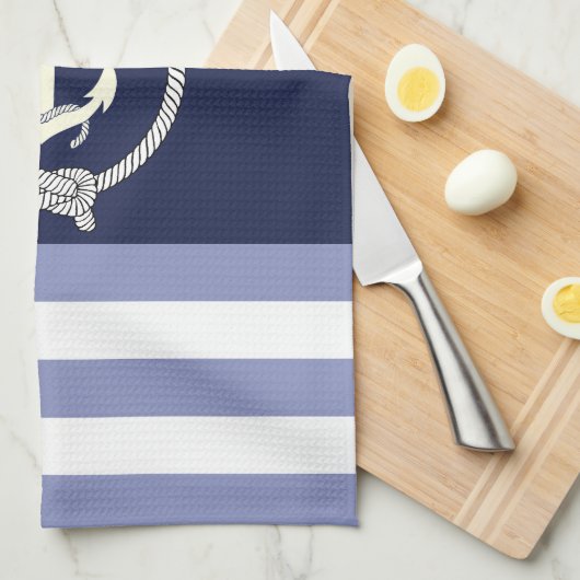 Nautisch wit anker/marine knoop/blauw/witte streep theedoek (Quarter Fold)