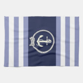 Nautisch wit anker/marine knoop/blauw/witte streep theedoek (Horizontaal)
