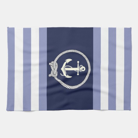 Nautisch wit anker/marine knoop/blauw/witte streep theedoek (Horizontaal)
