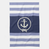 Nautisch wit anker/marine knoop/blauw/witte streep theedoek (Verticaal)