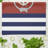 Nautisch wit anker/marine knoop/blauw/witte streep theedoek (Gevouwen)