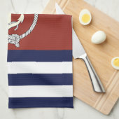 Nautisch wit anker/marine knoop/blauw/witte streep theedoek (Quarter Fold)