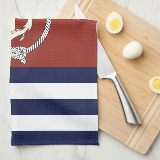 Nautisch wit anker/marine knoop/blauw/witte streep theedoek (Quarter Fold)