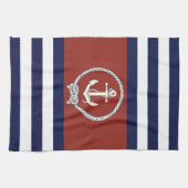 Nautisch wit anker/marine knoop/blauw/witte streep theedoek (Horizontaal)