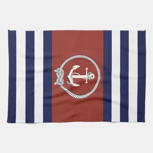 Nautisch wit anker/marine knoop/blauw/witte streep theedoek (Horizontaal)