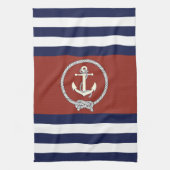 Nautisch wit anker/marine knoop/blauw/witte streep theedoek (Verticaal)