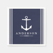 Nautisch wit anker & marineblauw | Gepersonaliseer Servet (Voorkant)