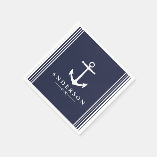 Nautisch wit anker & marineblauw | Gepersonaliseer Servet (Hoek)