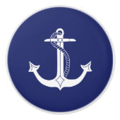Nautisch wit anker met touw op marineblauw keramische knop (Voorkant)