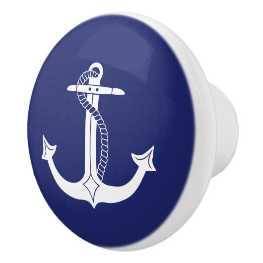 Nautisch wit anker met touw op marineblauw keramische knop (Rechts)