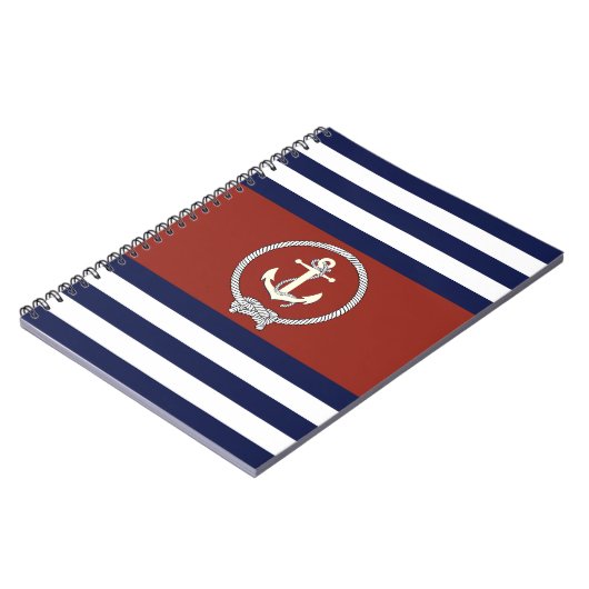 Nautisch wit anker/Navy knot/rode/witte streep Notitieboek (Linkerzijde)