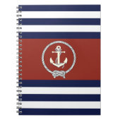 Nautisch wit anker/Navy knot/rode/witte streep Notitieboek (Voorkant)