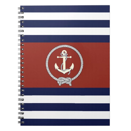 Nautisch wit anker/Navy knot/rode/witte streep Notitieboek (Voorkant)