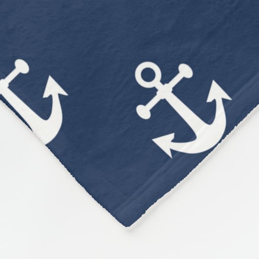 Nautisch wit anker op een blauw marineschandaal fleece deken (Hoek)