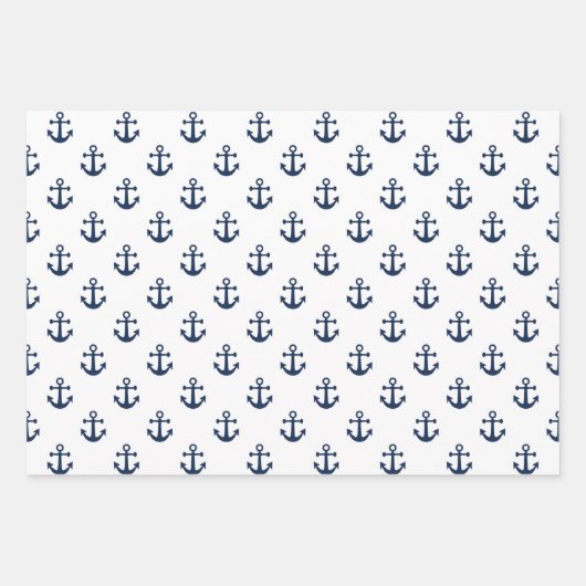 Nautisch wit anker op een blauw marineschandaal inpakpapier vel (Voorkant 2)