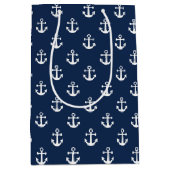 Nautisch wit anker op een blauw marineschandaal medium cadeauzakje (Voorkant)