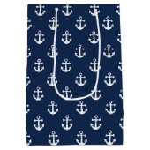 Nautisch wit anker op een blauw marineschandaal medium cadeauzakje (Achterkant)