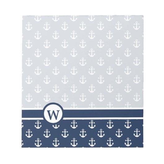 Nautisch wit anker op een blauw marineschandaal notitieblok (Voorkant)