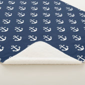 Nautisch wit anker op een blauw marineschandaal sherpa deken (3/4)