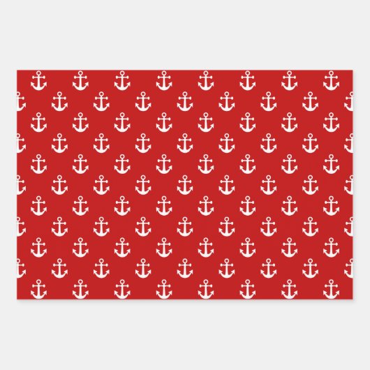 Nautisch wit anker op een rode achtergrond inpakpapier vel (Voorkant)