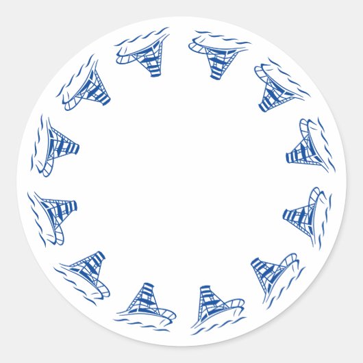 Nautisch wit blauw lijst blanco kustvoordeel ronde sticker (Voorkant)