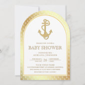 Nautisch wit en gouden ankerboog Baby shower Kaart (Voorkant)