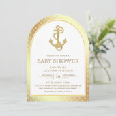 Nautisch wit en gouden ankerboog Baby shower Kaart (Staand voorkant)
